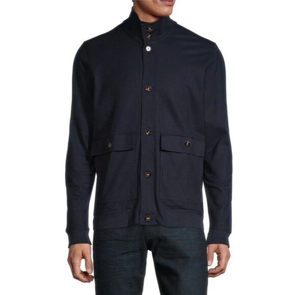 Ted Baker Men’s Stand Collar Cotton Jacket Navy Button Pockets Sz 6/XXL Preppy‎ - Picture 1 of 12